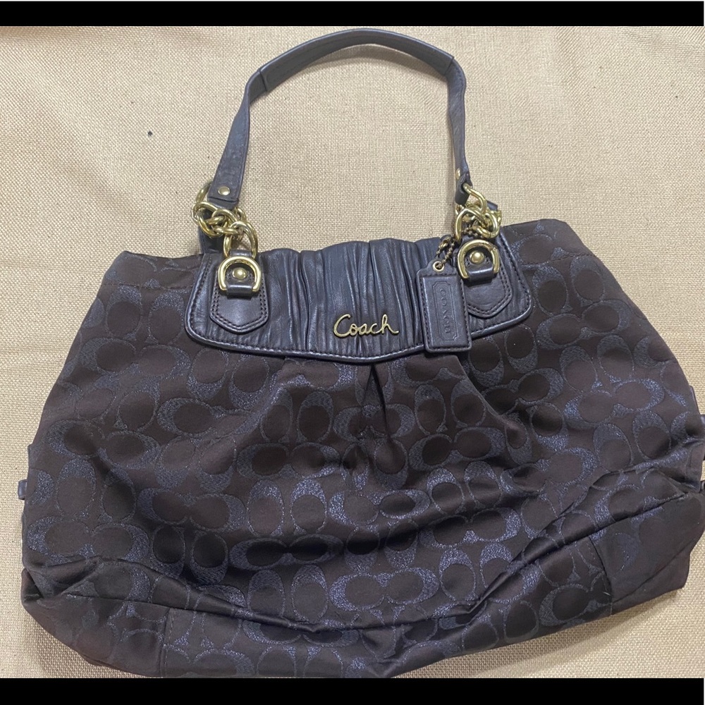 Coach Black Leather & Fabric Satchel Bag